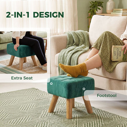 Square Padded Footstool Ottoman Pouffe | Tufted Velvet | Dark Green