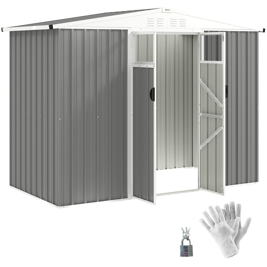 Outsunny 8 x 4 ft Metal Garden Shed, Garden Storage Shed with Window, 4 Vents and Lockable Door, Waterproof Galvanised Steel Tool Storage Shed