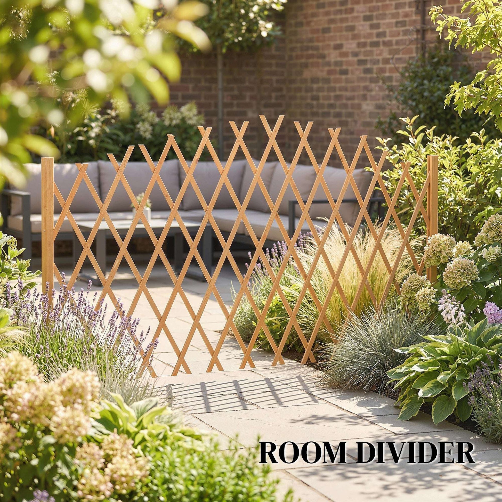 2 Pack Expanding Garden Fence Panels | 180cm Wide | Freestanding | Foldable | Varnished Fir Wood | Brown