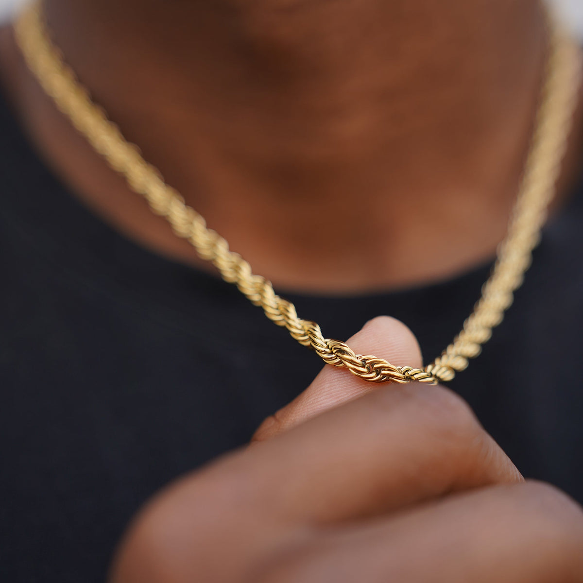 Thomas & George Gold-Tone Rope Chain Necklace | 55cm Stainless Steel Chain | Bold 5mm Twisted-Link Design