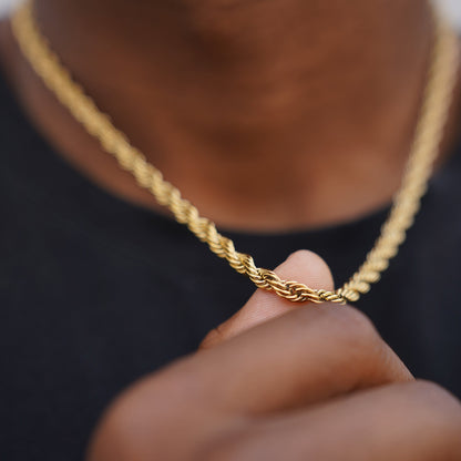 Thomas & George Gold-Tone Rope Chain Necklace | 55cm Stainless Steel Chain | Bold 5mm Twisted-Link Design