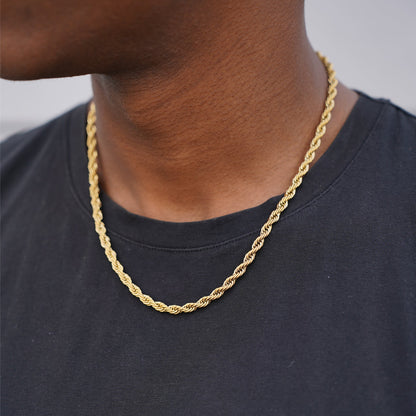 Thomas & George Gold-Tone Rope Chain Necklace | 55cm Stainless Steel Chain | Bold 5mm Twisted-Link Design