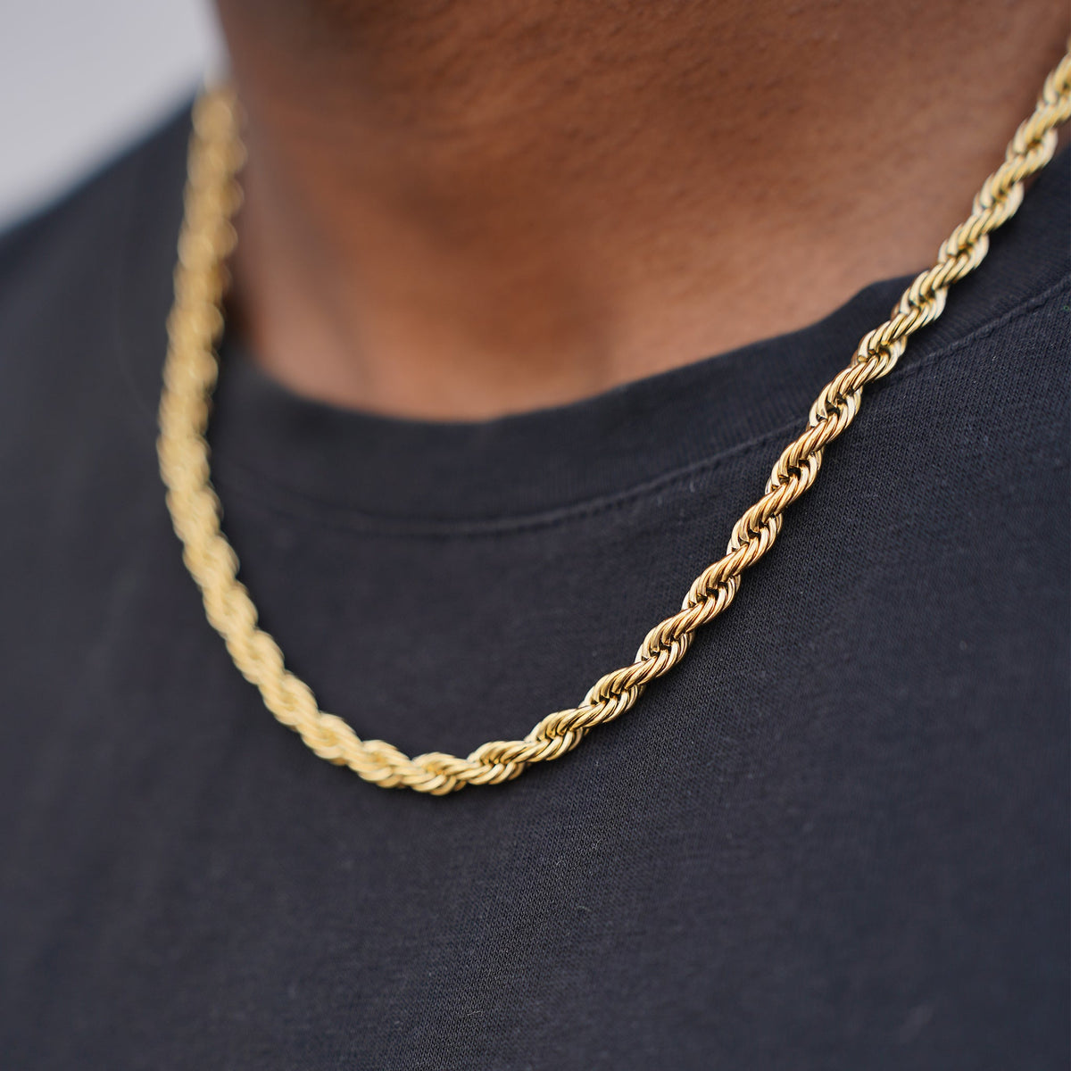 Thomas & George Gold-Tone Rope Chain Necklace | 55cm Stainless Steel Chain | Bold 5mm Twisted-Link Design