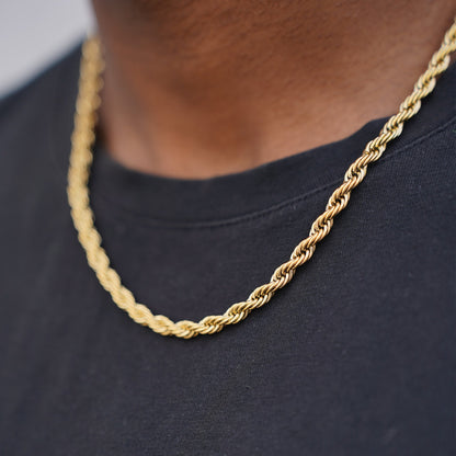 Thomas & George Gold-Tone Rope Chain Necklace | 55cm Stainless Steel Chain | Bold 5mm Twisted-Link Design