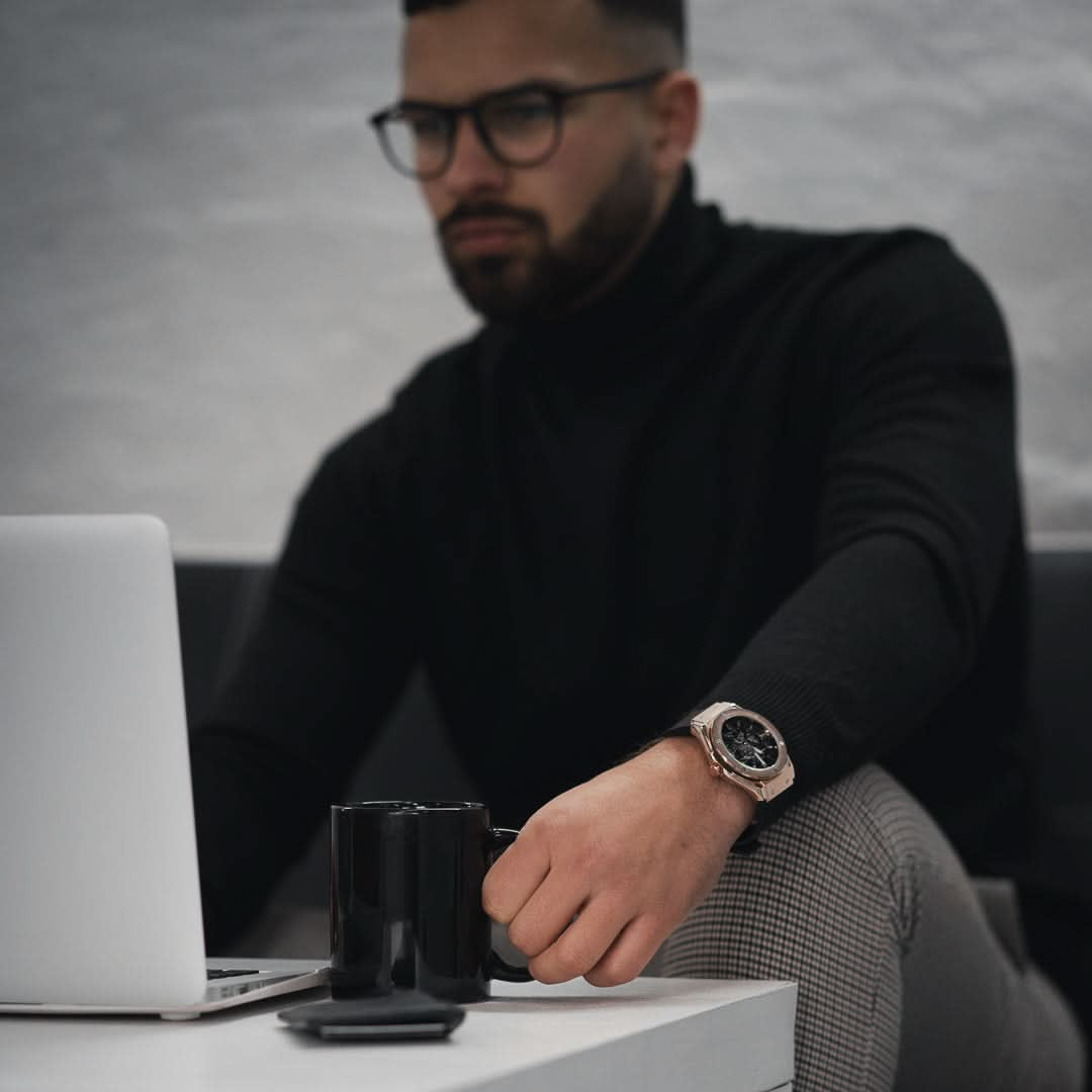 Thomas & George Norway Automatic Skeleton Watch | 42mm Rose-Gold-Tone Alloy Case & Black Dial | Flexible Black Silicone Strap | Optional Luxury Box