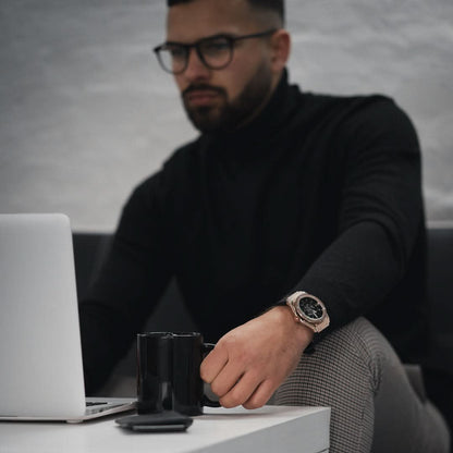 Thomas & George Norway Automatic Skeleton Watch | 42mm Rose-Gold-Tone Alloy Case & Black Dial | Flexible Black Silicone Strap | Optional Luxury Box
