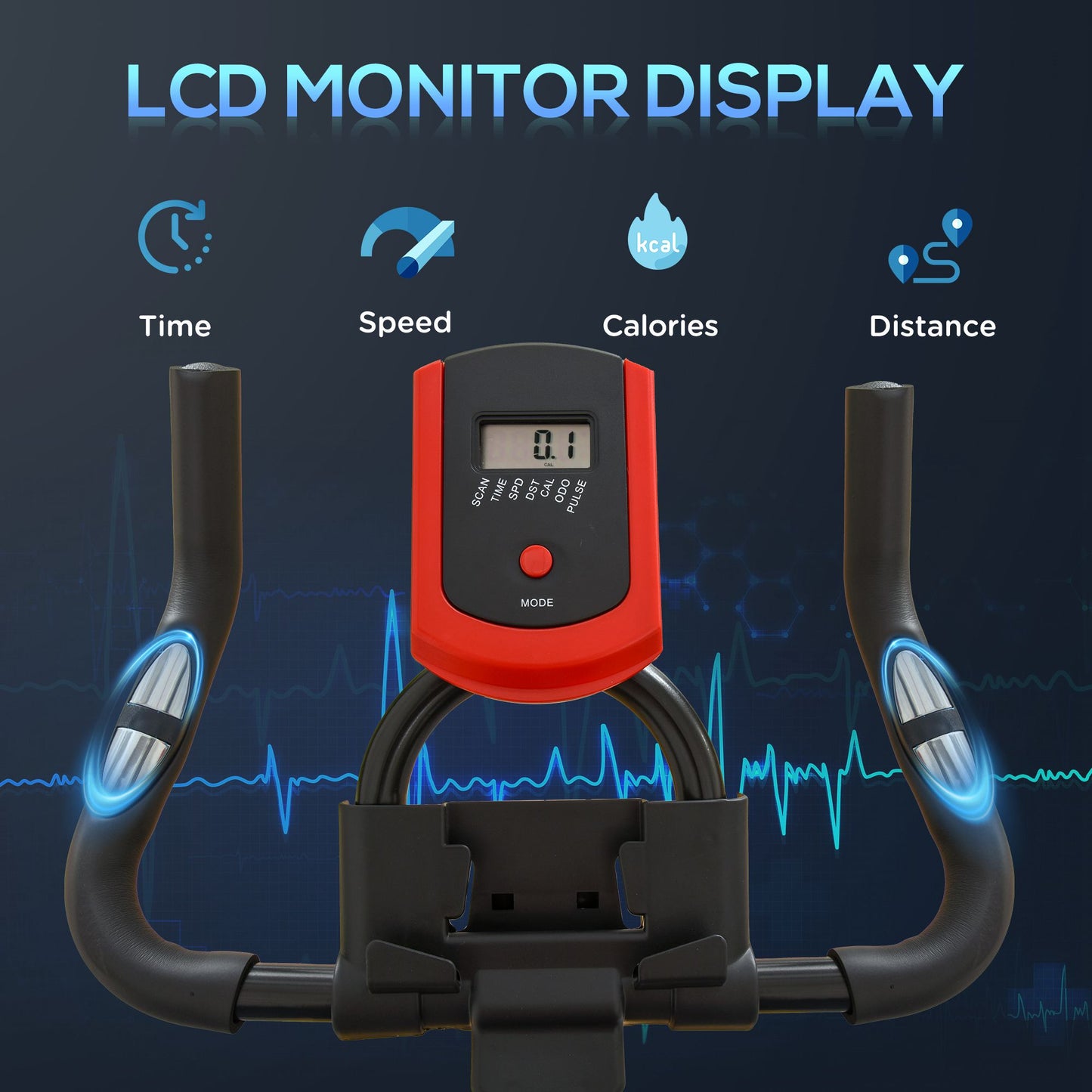 Indoor Upright Exercise Bike Machine, with Adjustable Seat, Resistance, Handlebar, LCD Display