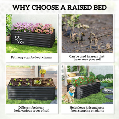 Deep Galvanised Steel Raised Garden Bed | Multi-Reinforced Rods | Protective Coating | Open Bottom | Indoor & Outdoor | 180x90x59cm | Plants Veg Herbs & Flowers | Black