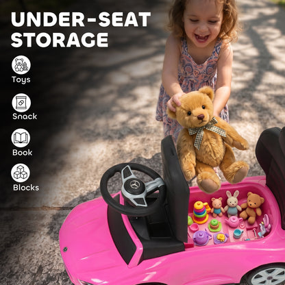 Mercedes Licensed 3-in-1 Kids Ride-On Push Car | Canopy | Guardrails | Steering Wheel Horn & Music | Under-Seat Storage | PP & Steel | 25kg | Ages 12-36 Months | 83x40x90cm | Pink / White / Black