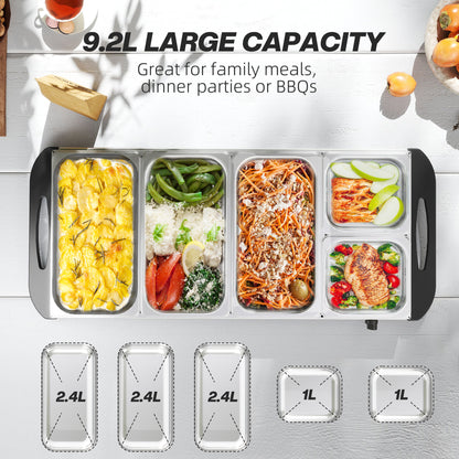 Electric Food Warmer 5 Tray, 9.2L Portable Buffet Server and Warming Tray with Lids, Adjustable Temperature Control and Cool Touch Handles
