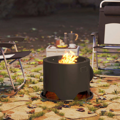 Outsunny Outdoor Round Fire Pit with Lid and Fire Poker - Black