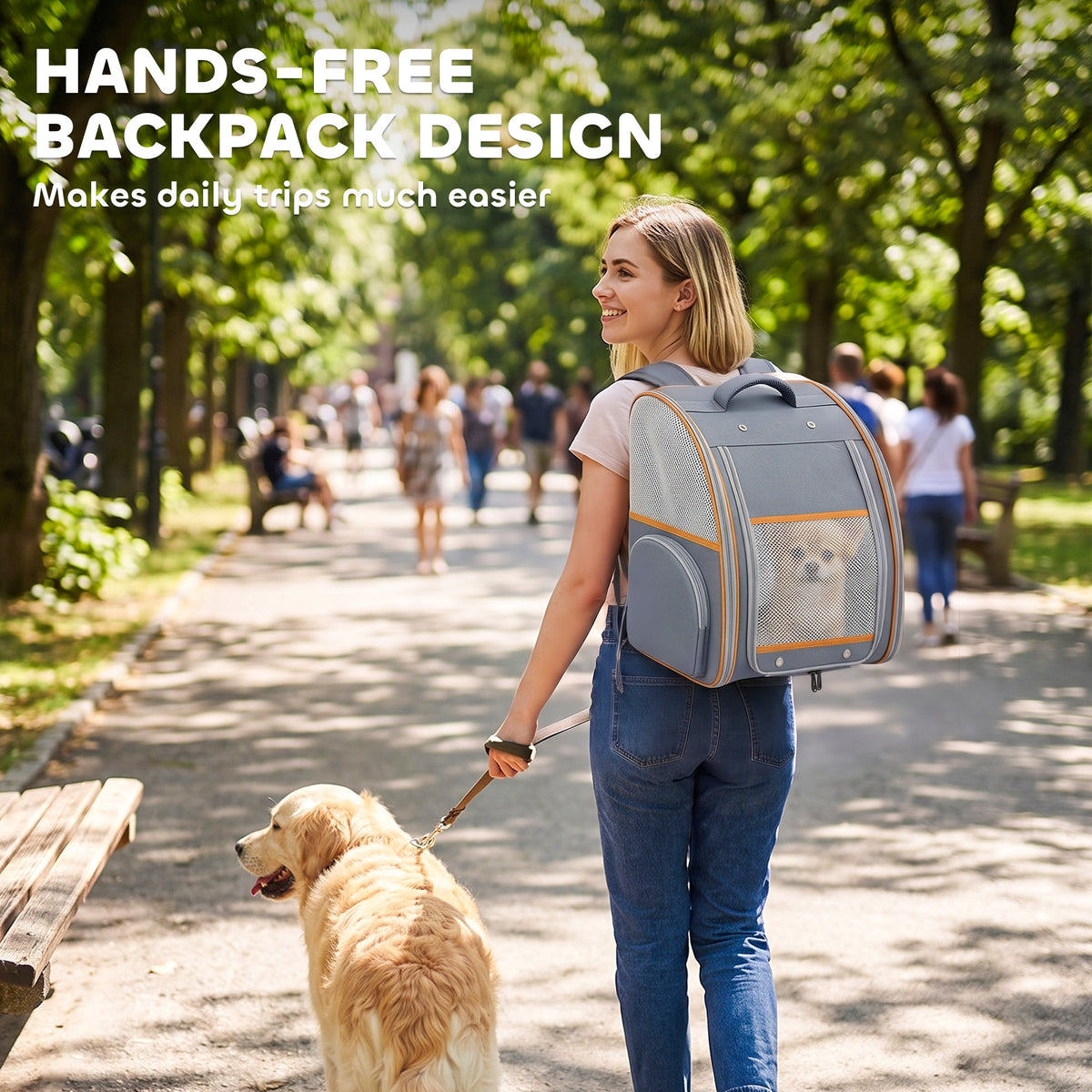 Foldable Pet Backpack Carrier | Breathable Mesh Windows | Removable Rigid Base | 600D Waterproof Oxford | Side Storage | 37.5x34x42cm | Folds to 43x39x9cm | 5kg | Cats Dogs Rabbits | Grey