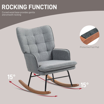 Retro Vintage Style Linen-Look Rocking Chair And Ottoman Set - Grey