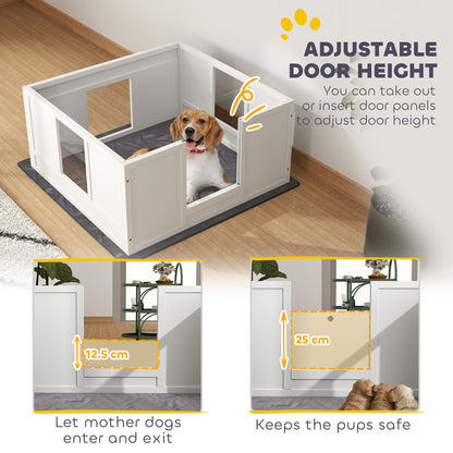 PawHut Whelping Box for Dogs with Whelping Pad, Adjustable Entrance, Non-slip Foot Pads, for Medium Dogs, 100 x 96cm