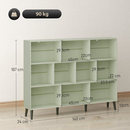 Cube Bookcase | 10-Cube Light Green & White 3-Tier Open Storage Shelf with Pine Legs