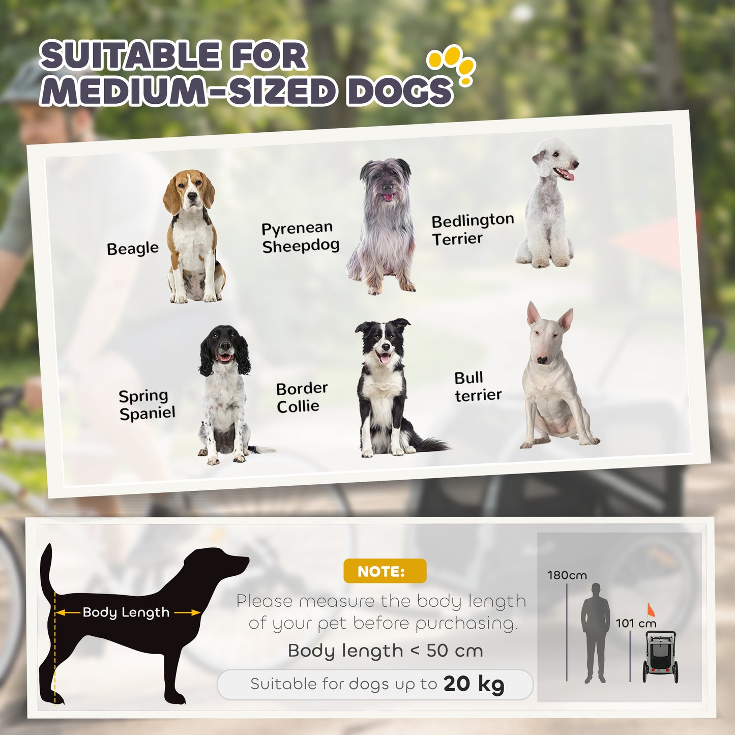 2-in-1 Dog Bike Trailer & Stroller | Mesh Windows | Plastic Curtain | Safety Harness, Flag & Reflectors | Foldable Quick-Release Wheels | Dogs up to 20kg | Grey