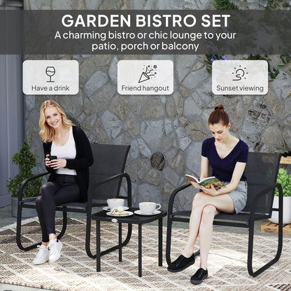 Outsunny Three-Piece Garden Seating Chairs & Table Set - Black