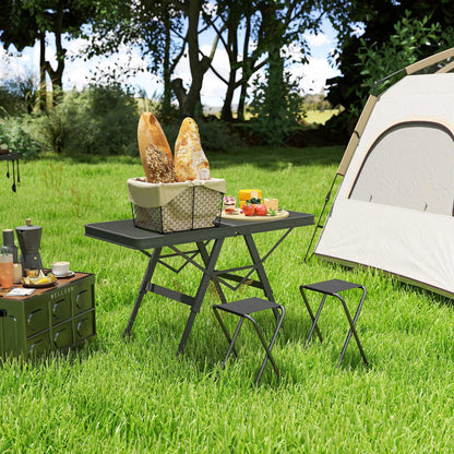 3 ft Folding Camping Table w/ Adjustable Heights, Outdoor Folding Picnic BBQ Table with Metal Mesh Desktop & Aluminium Legs, Lightweight