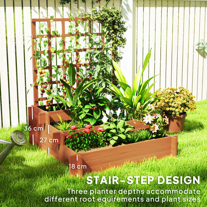 Outsunny 3 Tier Garden Planters with Trellis for Vine Climbing, Wooden Raised Beds, 95x95x110cm, Brown