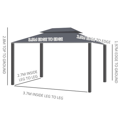 3 x 4m Aluminium Garden Gazebo, Marquee Canopy Shelter Pavilion Party Tent with Nets and Curtains for Garden and Deck, Black