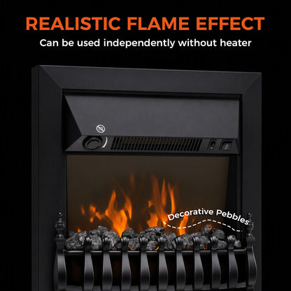 Electric Fireplace | 1000W/2000W Freestanding & Inset Fire | LED Flame & Glowing Coal Bed | Adjustable Thermostat | Matt Black