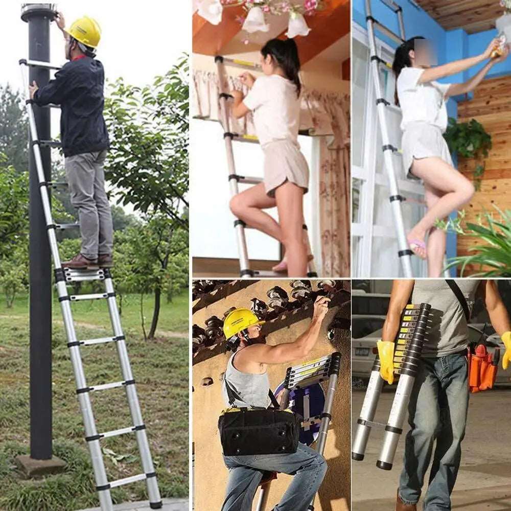 2.6M - 5M Multi Purpose Telescopic Ladder Sturdy Aluminium Telescoping Extension Ladders 330lb Max Load EN131 For Household Outdoor Work