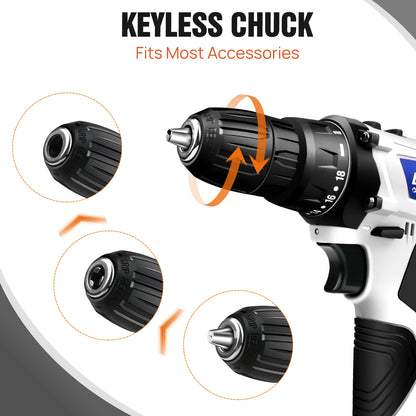 DayPlus Mini Cordless Drill Driver Kit 12V Electric Screwdriver Tool + LED Work Work Light, High Torque 45N.m,3/8Inch Keyless Chuck,18+1