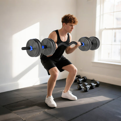 SPORTNOW 15 kg 3-in-1 Adjustable Dumbbell Set, Adjustable Weight Set with Extension Bar, Black