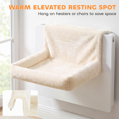 PawHut Cat Radiator Bed | Cream Plush Hanging Hammock | Foldable Steel Frame & Removable Washable Cover | 48 × 43cm | Cats up to 5kg