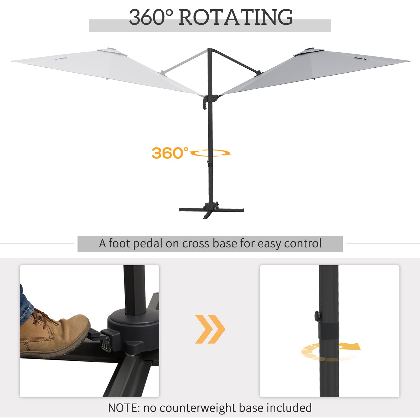 Outsunny 3(m) Adjustable Cantilever Parasol with Base, Solar LED Lights, Light Grey