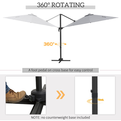 Outsunny 3(m) Adjustable Cantilever Parasol with Base, Solar LED Lights, Light Grey