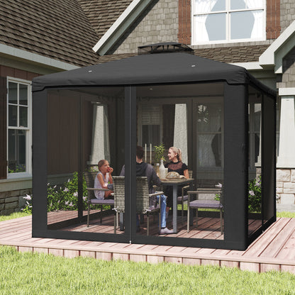 Outsunny 3 x 3 m Metal Gazebo, Garden Pavillion, Double Roof Outdoor Canopy Shelter with Mesh Sidewalls, Black