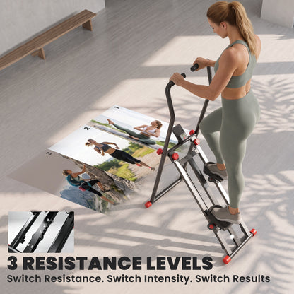 Vertical Stair Climber Stepper | 3 Resistance Levels | Adjustable Handlebar 123–133cm | 150kg | LCD Monitor | Phone Holder | Foldable | Black