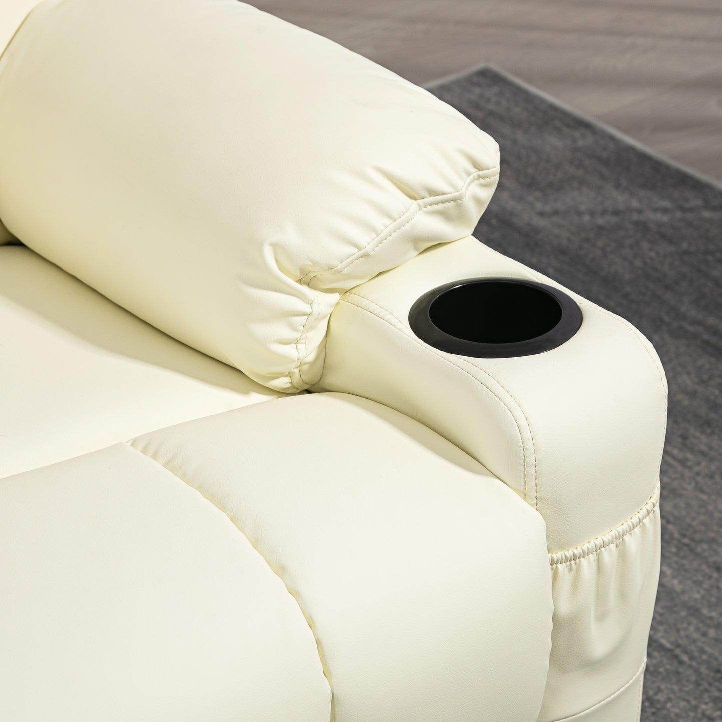 Manual Reclining Chair, Recliner Armchair with Swivel, Faux Leather, Footrest, Cup Holders, 86x93x102cm, Cream