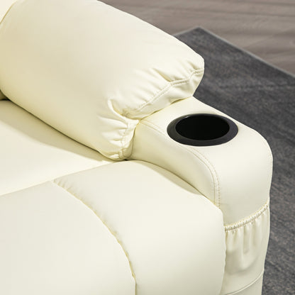 Manual Reclining Chair, Recliner Armchair with Swivel, Faux Leather, Footrest, Cup Holders, 86x93x102cm, Cream