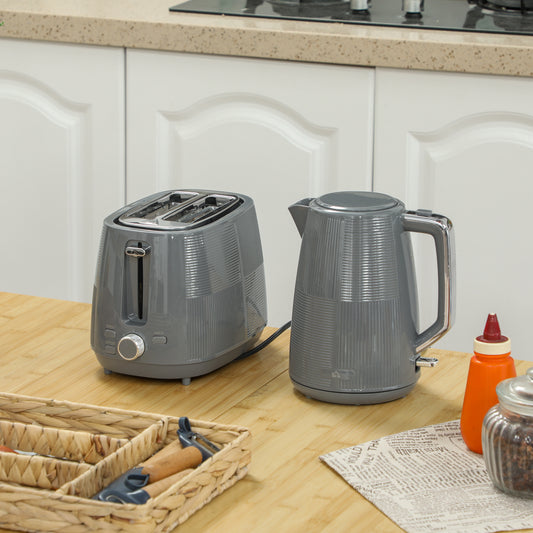 Kettle and Toaster Set, 1.7L 3000W Fast Boil Kettle & 2 Slice Toaster Kitchen Set with 7 Level Browning Controls, Defrost, Reheat, Boil, Grey