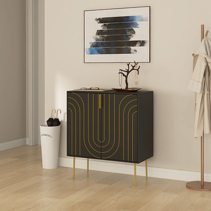 Art Deco Inspired Sideboard Cabinet With Adjustable Shelf - Black/Gold Tone