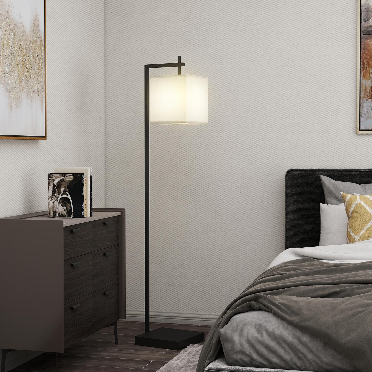 Floor Lamp for Living Room, 66" Modern Tall Standing Lamp with Adjustable Colour Temperatures & 10 Brightness Levels, Remote Control and Foot Switch 9W LED Bulb Included