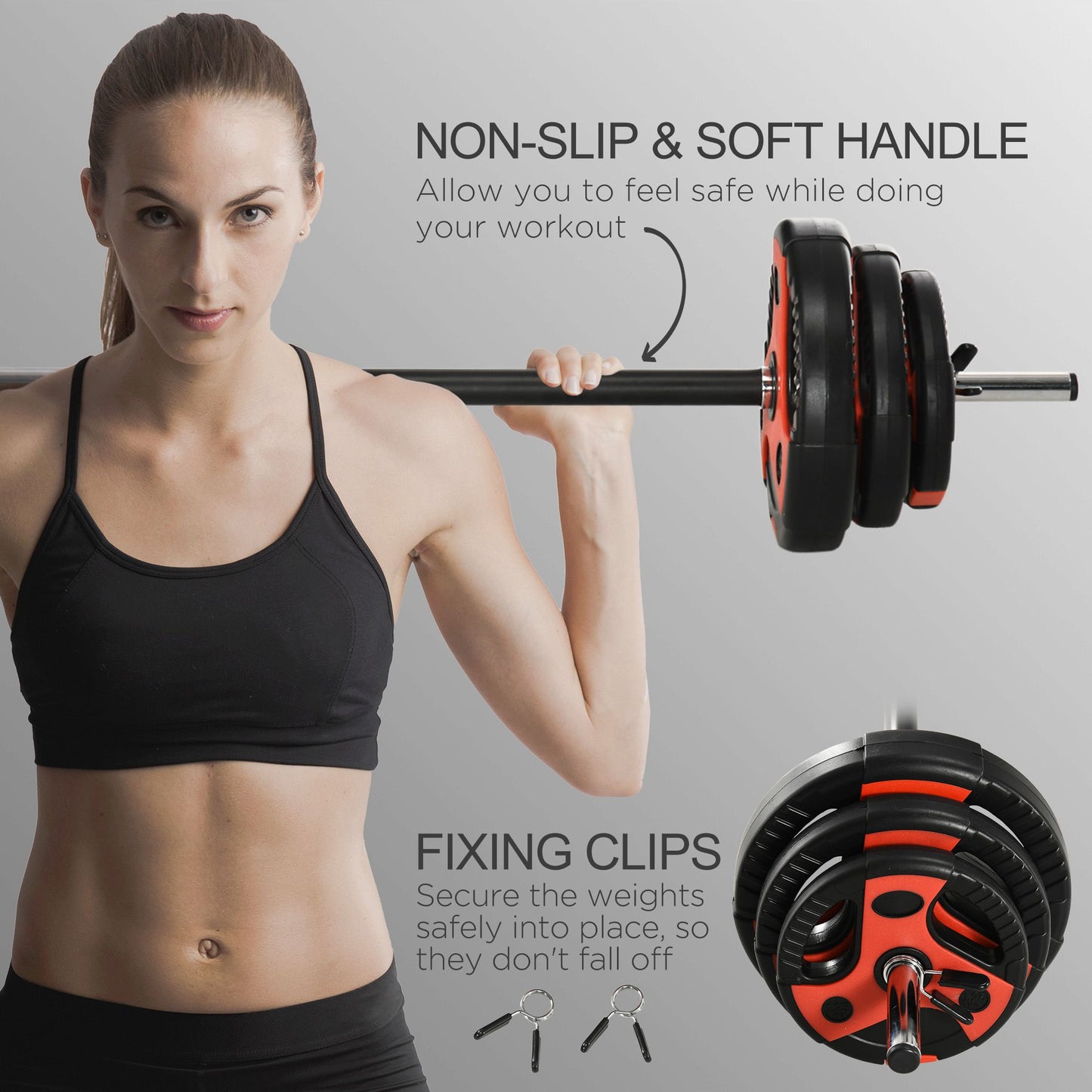 SPORTNOW 20kg Barbell Free Weights Set, Adjustable, Lifting Strength Training Equipment for Home Gym Exercise