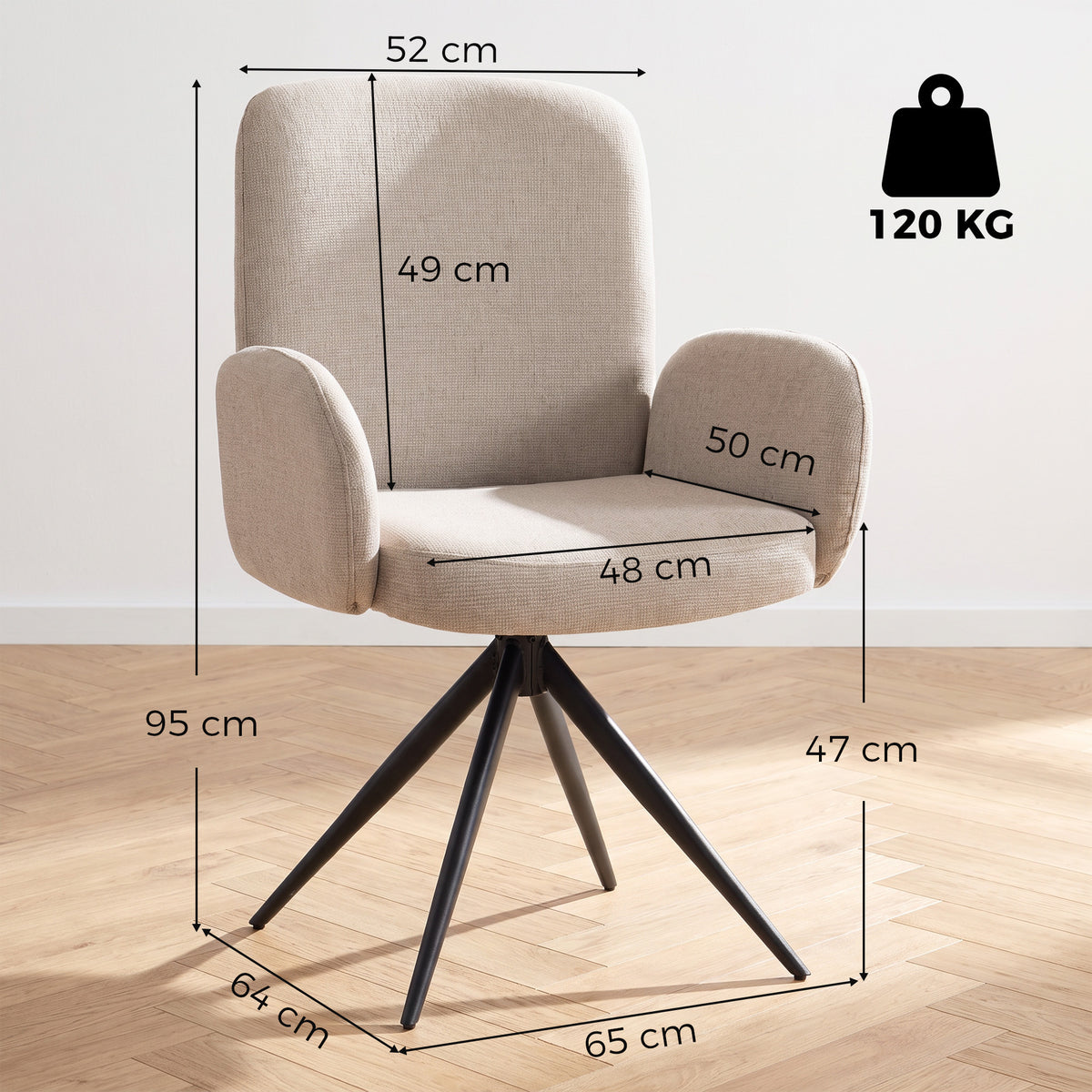 360° Swivel Accent Chair | Linen-Look Upholstery, Curved Back & Padded Arms | 7cm Seat Cushion & Black Steel Base | Brown, Light Green or Grey