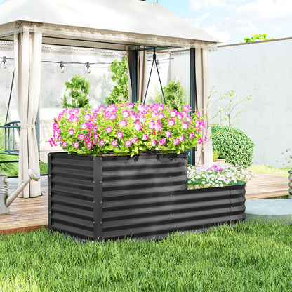 2-Tier Galvanised Steel Raised Garden Bed | 0.6mm Steel | Open Bottom | Folded Safety Edge & Rubber Strip | Bottom 149x59cm Top 89x59cm | 150x60x57cm | Dark Grey