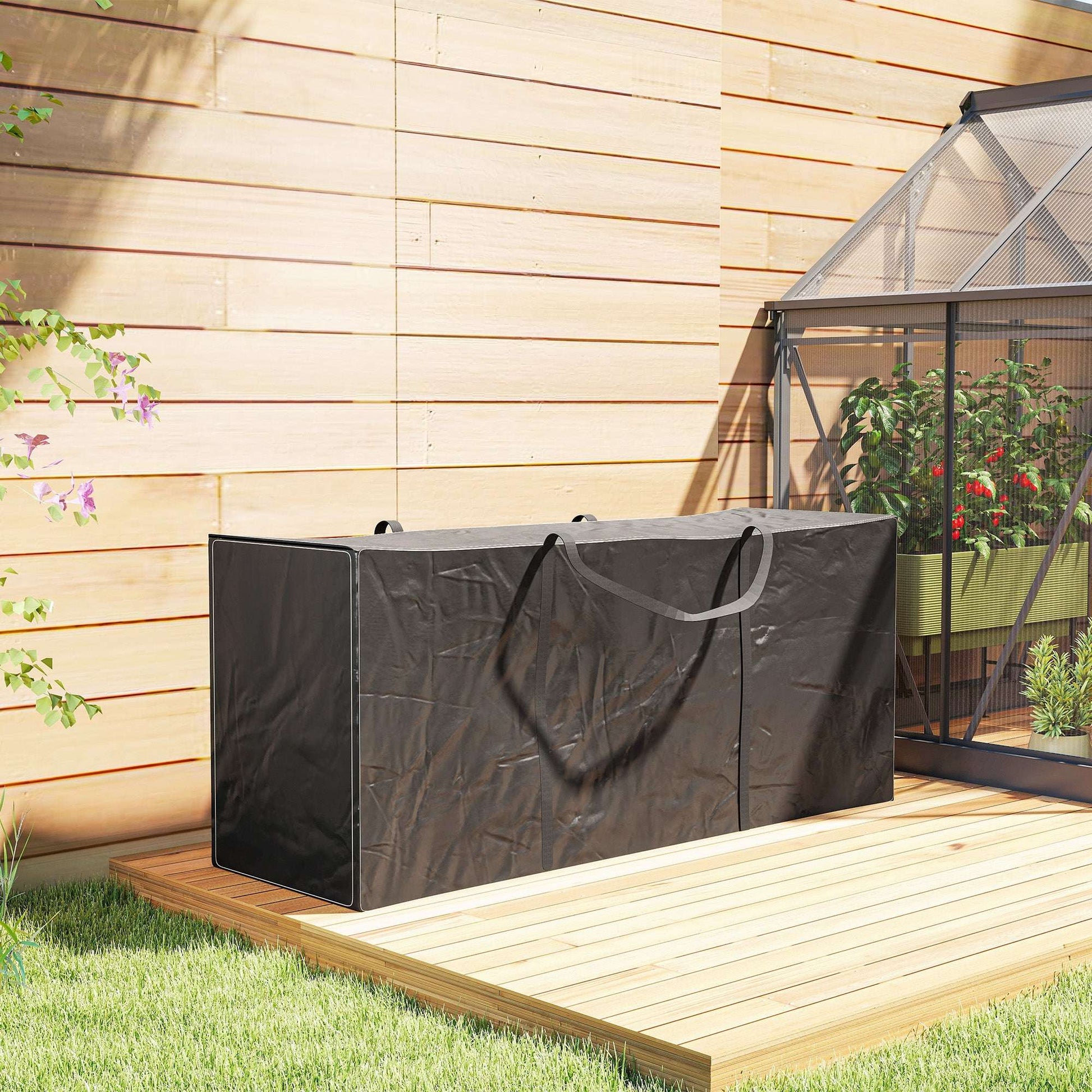 720L Garden Cushion Storage Bag | 600D Oxford PU Coated | 2000mm Waterproof & UPF30+ | Two-Way Zip with Flaps | 2 Handles | Folds Flat | 100kg Max Load | 175x55x75cm | Black