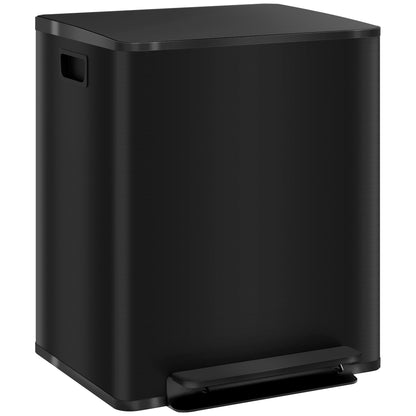 50L Dual Compartment Stainless Steel Bin, with Deodoriser Holders - Black