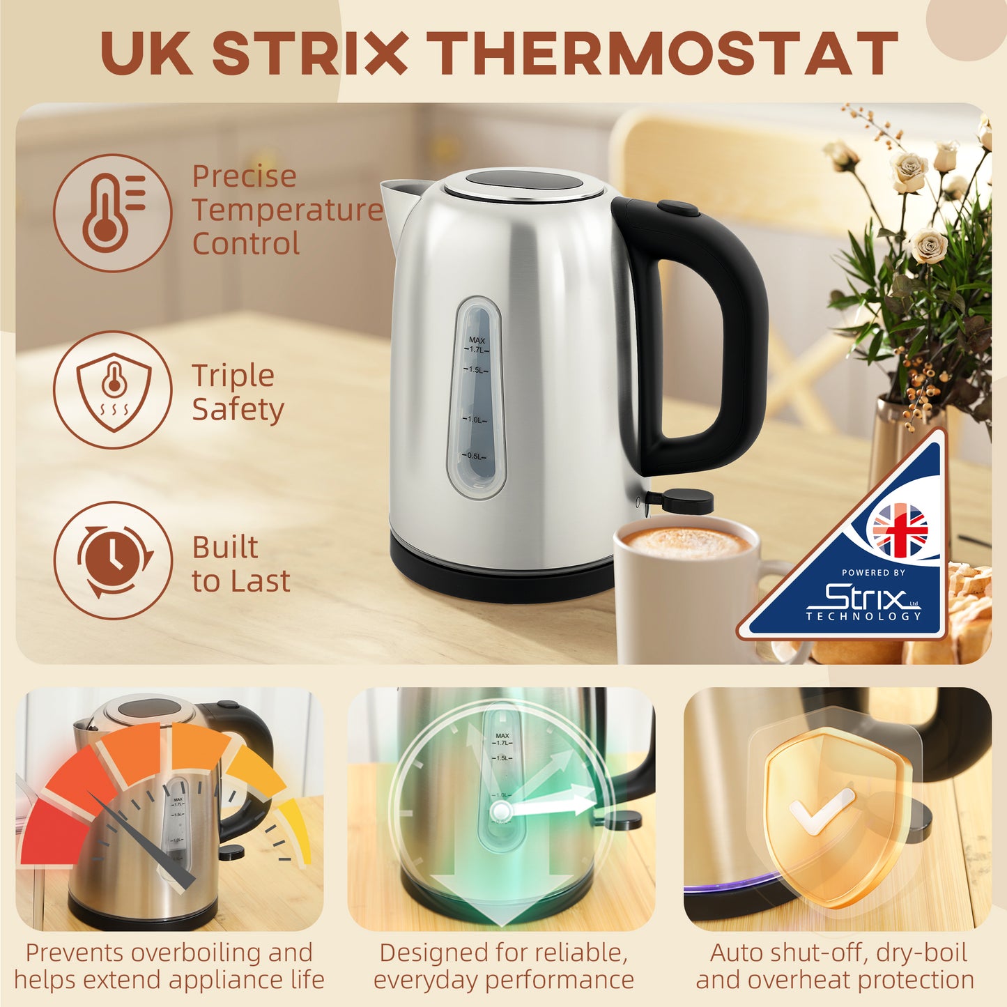 Simple Polished Toaster and Kettle Set - Silver Tone / Black Tone