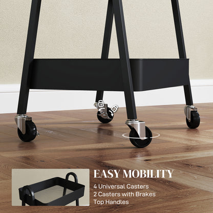 3-Tier Storage Trolley on Wheels - Black