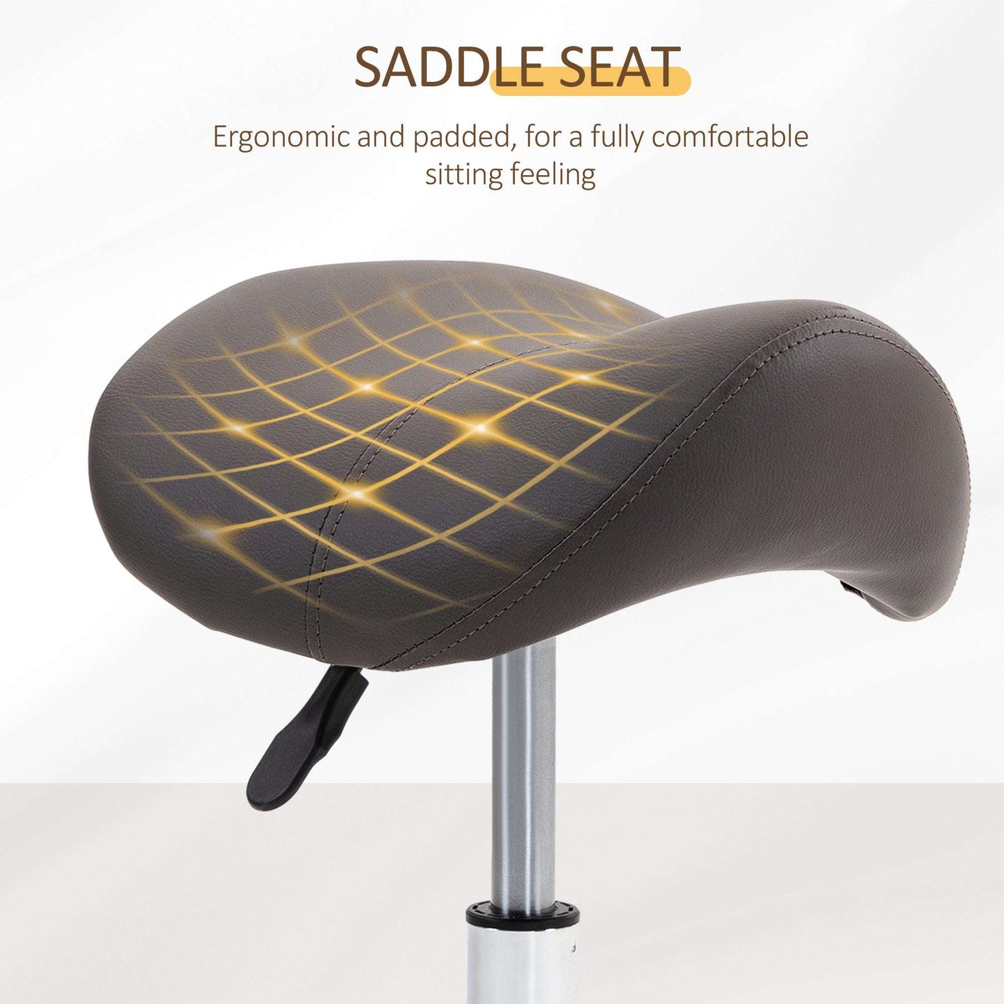 Saddle Stool, PU Leather Adjustable Rolling Salon Chair with Steel Frame for Massage, Spa, Beauty And Tattoo