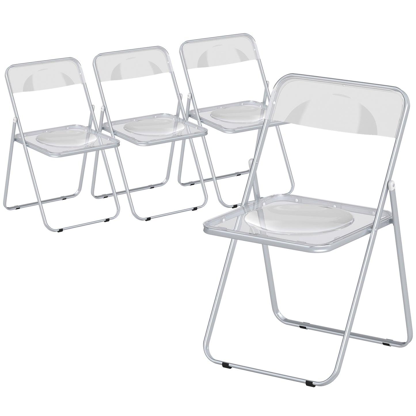 Set of 4 Transparent Acrylic Folding Chairs | Steel Frame | Folds to 4.5cm | No Assembly | Non-Slip Feet | 120kg | 47x48x75cm | Clear