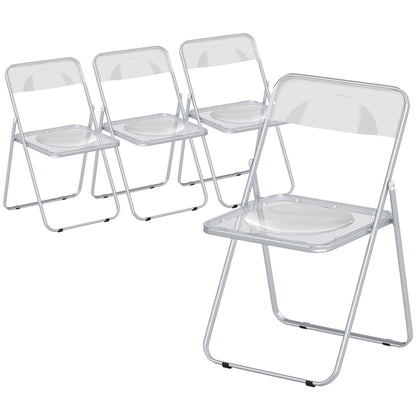 Set of 4 Transparent Acrylic Folding Chairs | Steel Frame | Folds to 4.5cm | No Assembly | Non-Slip Feet | 120kg | 47x48x75cm | Clear