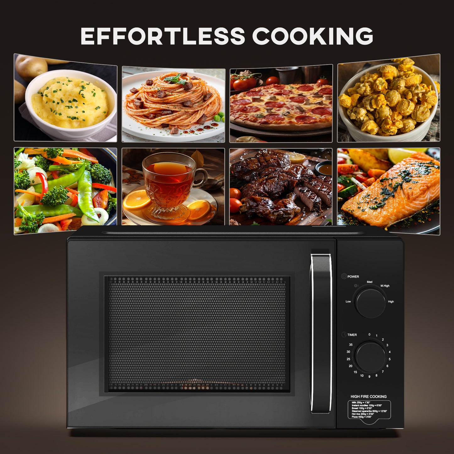 23L 800W Microwave Oven, Solo Manual Microwave with 5 Power Levels, Defrost, 60 Minutes Timer, Clock, Easy Clean, Small Black Microwave