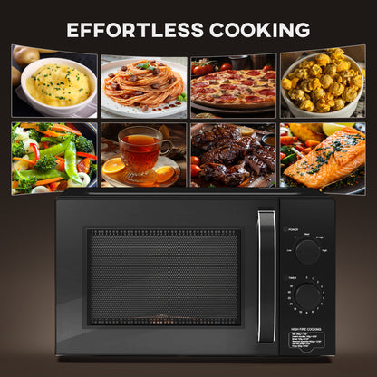 23L 800W Microwave Oven, Solo Manual Microwave with 5 Power Levels, Defrost, 60 Minutes Timer, Clock, Easy Clean, Small Black Microwave